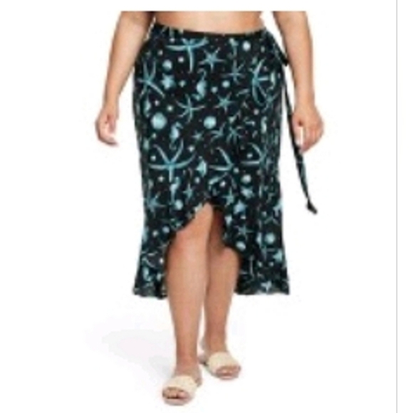 New Agua Bendita X Deep Sea Wrap Skirt Size 2X Nautical Starfish Sea Horse Print - Picture 1 of 5